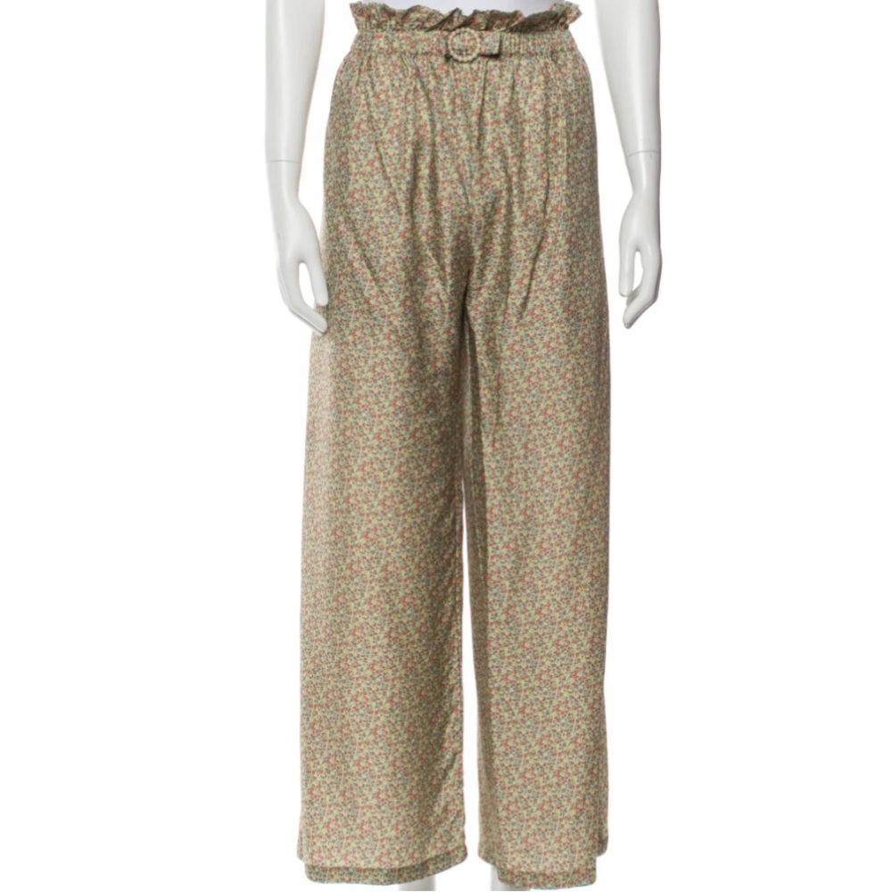 Shrimps wide leg silk pants - green floral - M